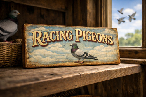 Racing pigeons plaque wooden - racing,